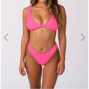 Skatie brand hot pink scrunch material bikini xs.